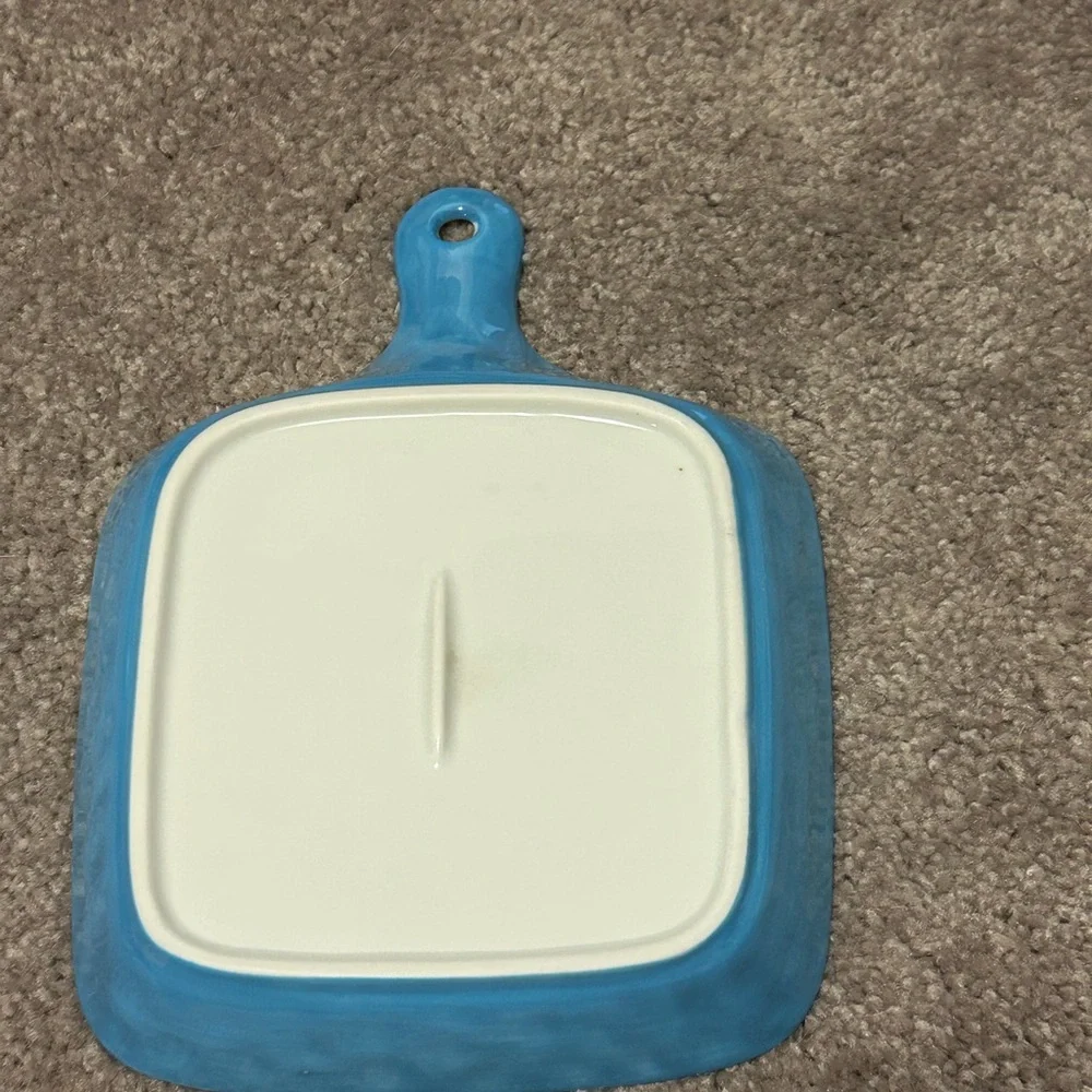 NWOT Vibrant Ceramic Square Plate with Handle blue
